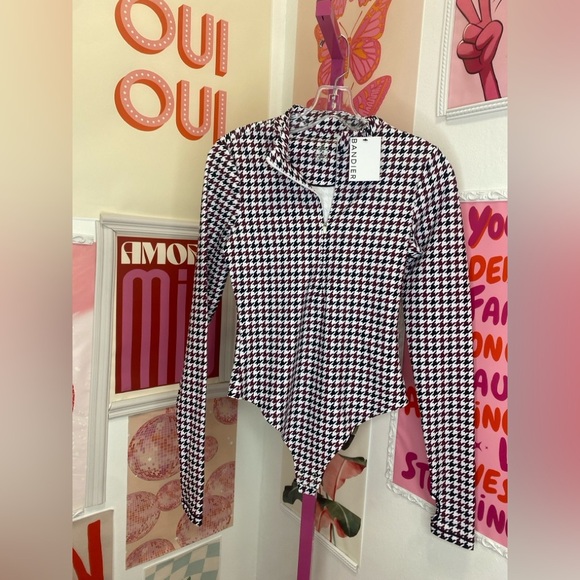 Bandier Brio Houndstooth Bodysuit NWT - Picture 3 of 9